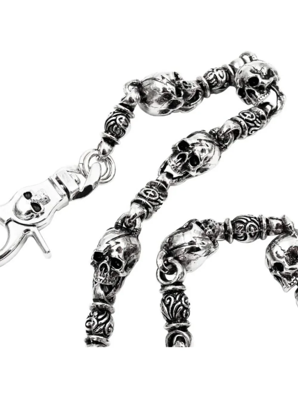 Heavy Skull Wallet Chain | Ethnic Biker Punk Key Chain for Jeans | Silver